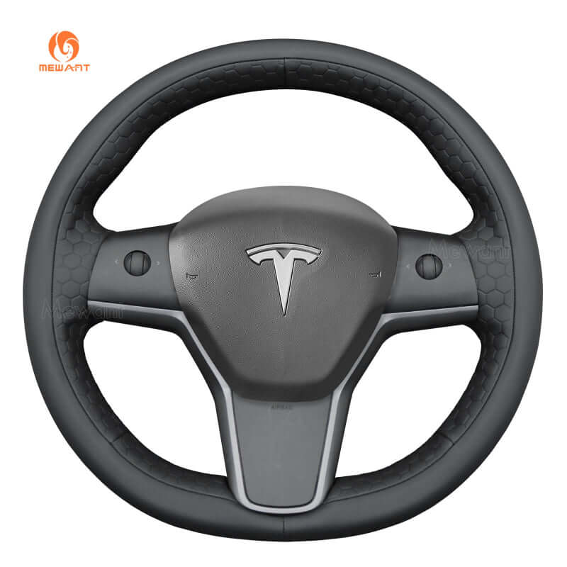 MEWANT Steering Wheel Cover - for Tesla Model 3 Model Y 2017 - 2023 - US in stock - Alcantara, Leather, Carbon Fiber, Easy Install, Non - Slip, Best Steering Wheel Cover