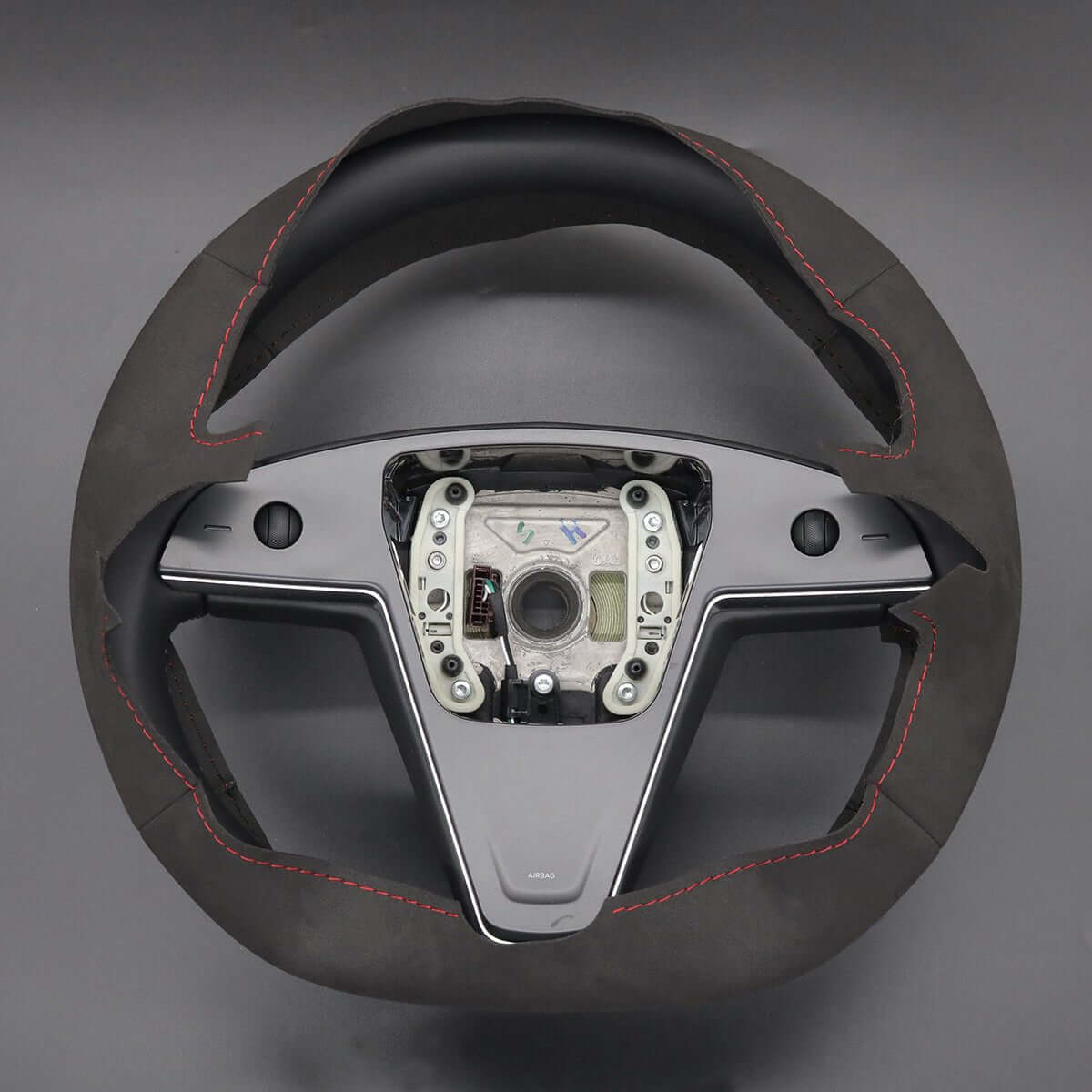 MEWANT Steering Wheel Cover for Tesla Model S Base Plaid 2021 - Alcantara, Leather, Carbon Fiber, Easy Install, Non - Slip, Best Steering Wheel Cover