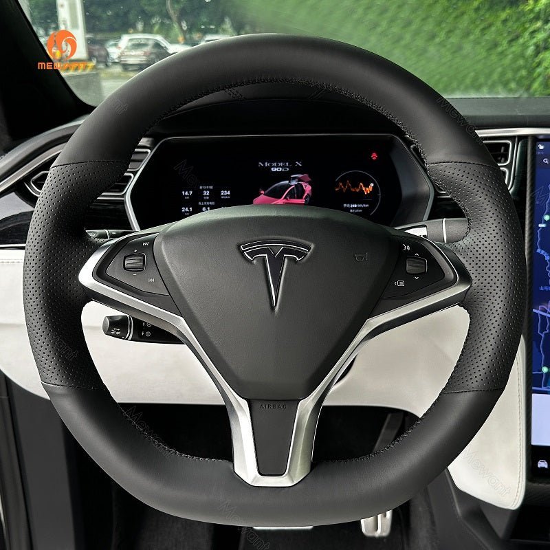MEWANT Steering Wheel Cover for Tesla Model S Model X 2012 - 2021 - Alcantara, Leather, Carbon Fiber, Easy Install, Non - Slip, Best Steering Wheel Cover