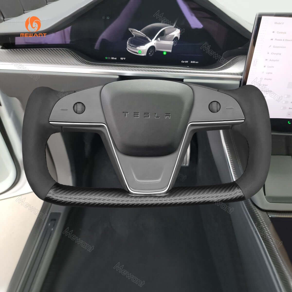 MEWANT Steering Wheel Cover for Tesla Yoke Model S Model X 2021 - 2026 - Alcantara, Leather, Carbon Fiber, Easy Install, Non - Slip, Best Steering Wheel Cover