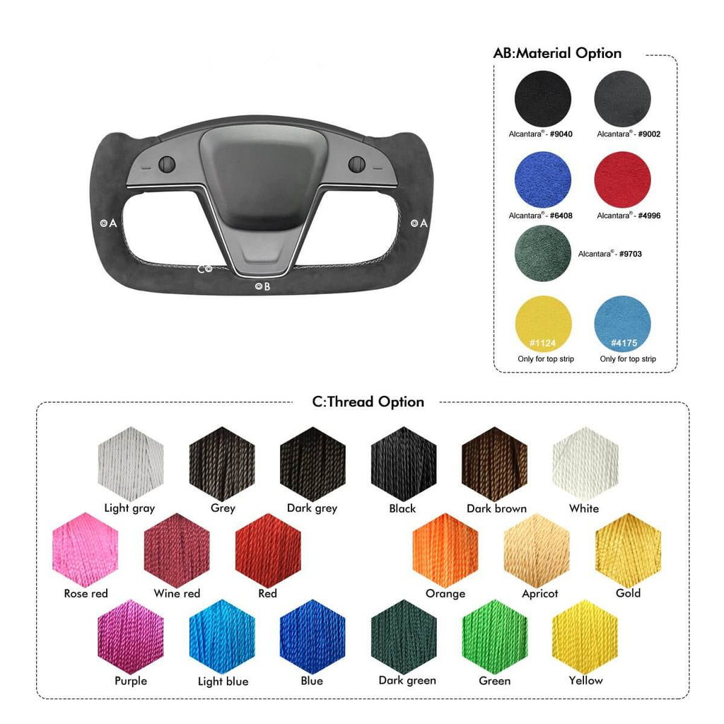 MEWANT Steering Wheel Cover for Tesla Yoke Model S Model X 2021 - 2026 - Alcantara, Leather, Carbon Fiber, Easy Install, Non - Slip, Best Steering Wheel Cover