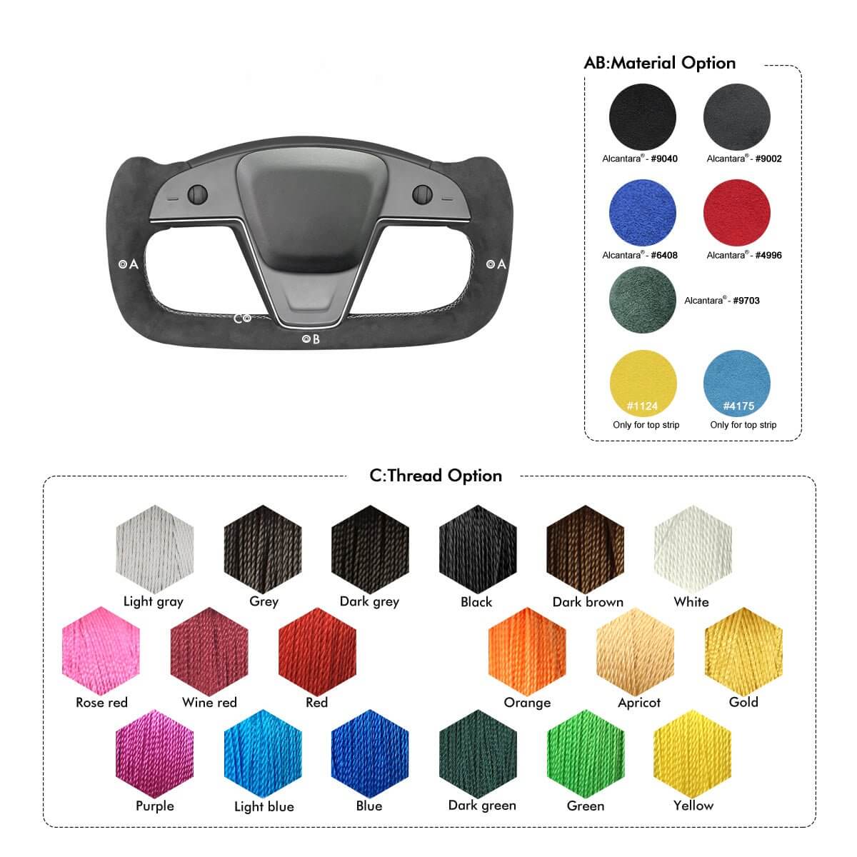 MEWANT Steering Wheel Cover for Tesla Yoke Model S Model X 2021 - 2026 - Alcantara, Leather, Carbon Fiber, Easy Install, Non - Slip, Best Steering Wheel Cover