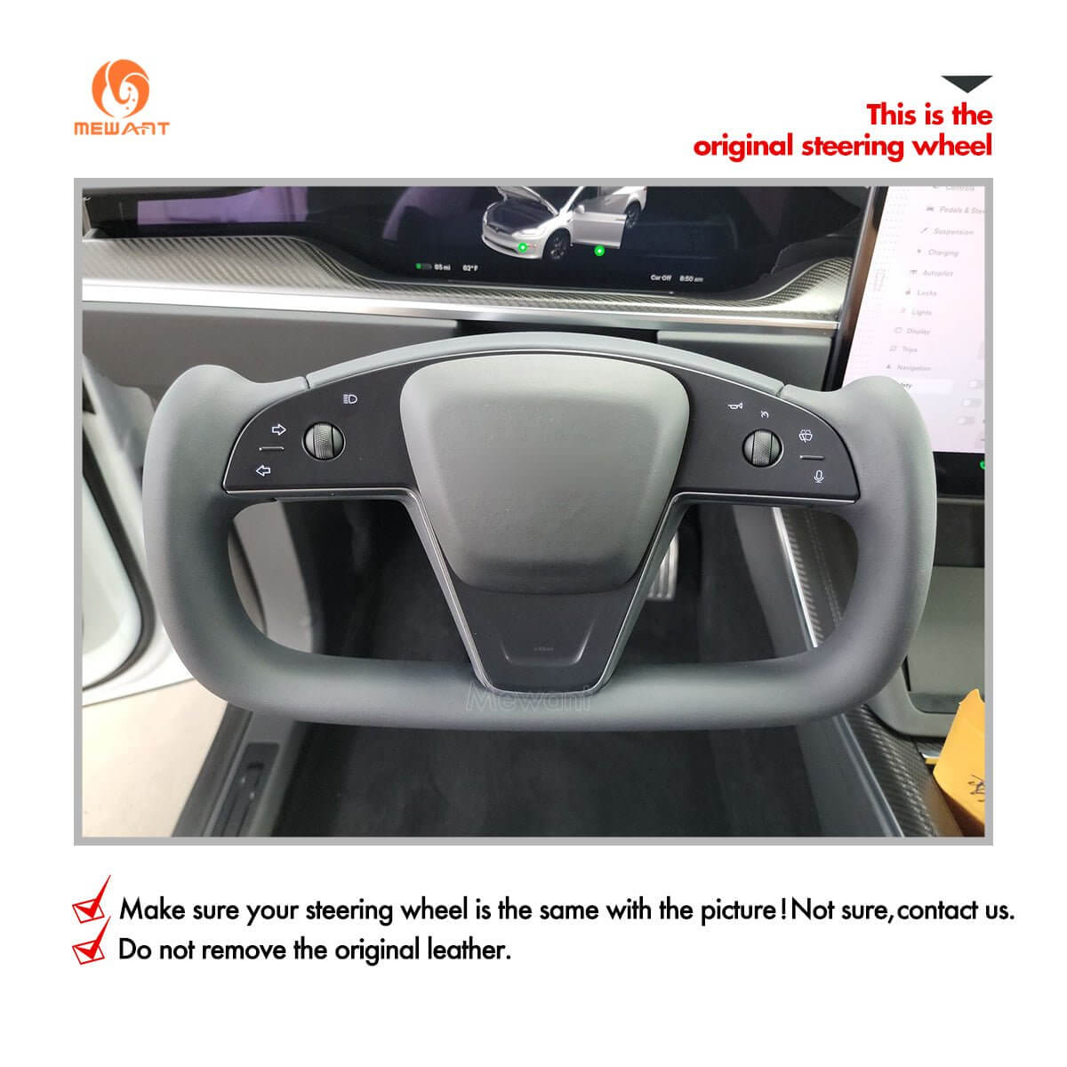 MEWANT Steering Wheel Cover for Tesla Yoke Model S Model X 2021 - 2026 - Alcantara, Leather, Carbon Fiber, Easy Install, Non - Slip, Best Steering Wheel Cover
