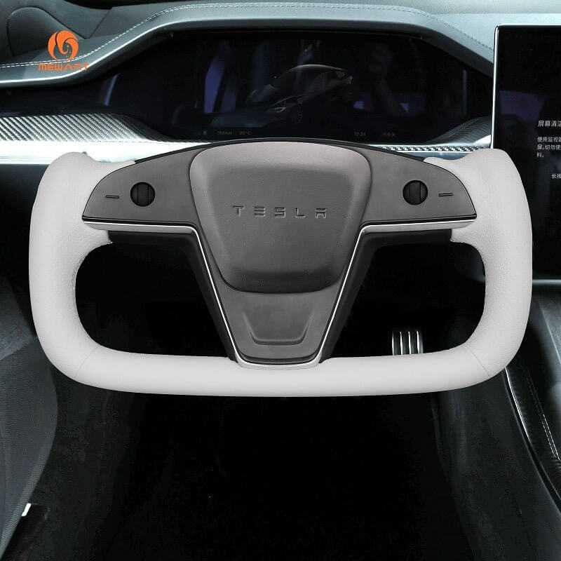 MEWANT Steering Wheel Cover for Tesla Yoke Model S Model X 2021 - 2026 - Alcantara, Leather, Carbon Fiber, Easy Install, Non - Slip, Best Steering Wheel Cover