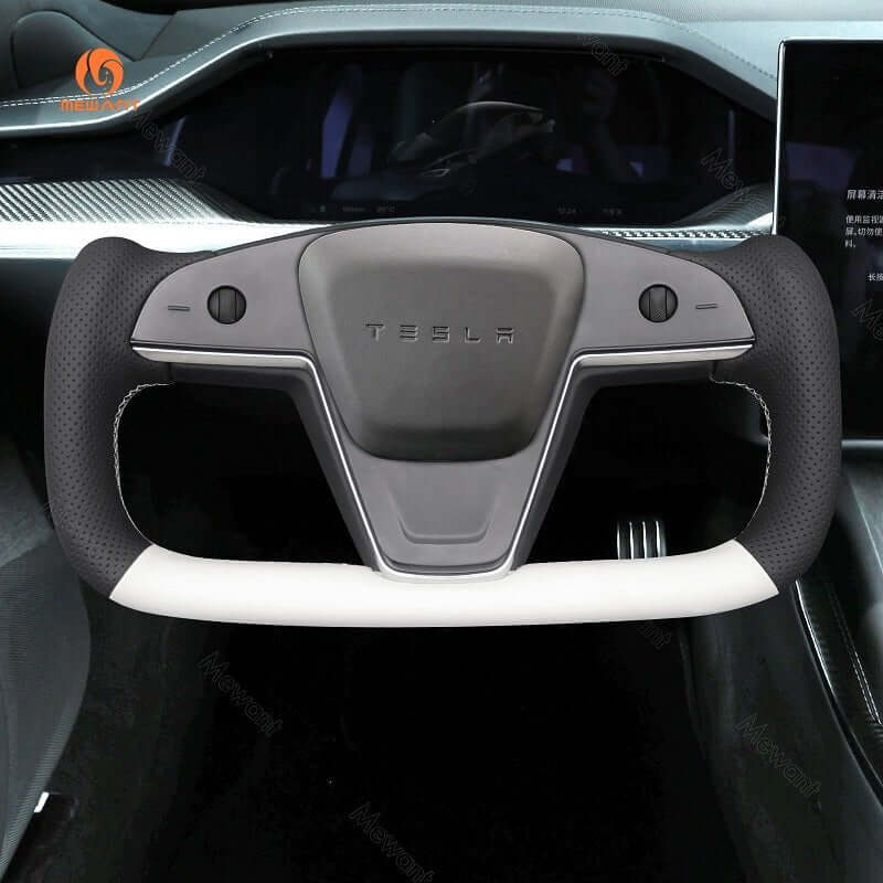 MEWANT Steering Wheel Cover for Tesla Yoke Model S Model X 2021 - 2026 - Alcantara, Leather, Carbon Fiber, Easy Install, Non - Slip, Best Steering Wheel Cover