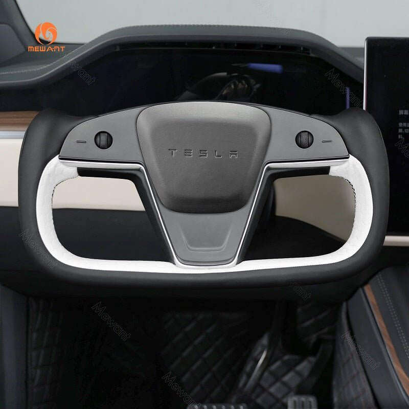 MEWANT Steering Wheel Cover for Tesla Yoke Model S Model X 2021 - 2026 - Alcantara, Leather, Carbon Fiber, Easy Install, Non - Slip, Best Steering Wheel Cover