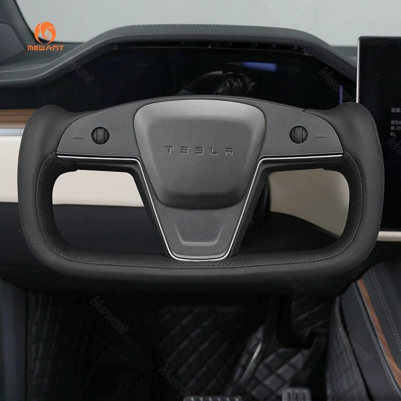 MEWANT Steering Wheel Cover for Tesla Yoke Model S Model X 2021 - 2026 - Alcantara, Leather, Carbon Fiber, Easy Install, Non - Slip, Best Steering Wheel Cover