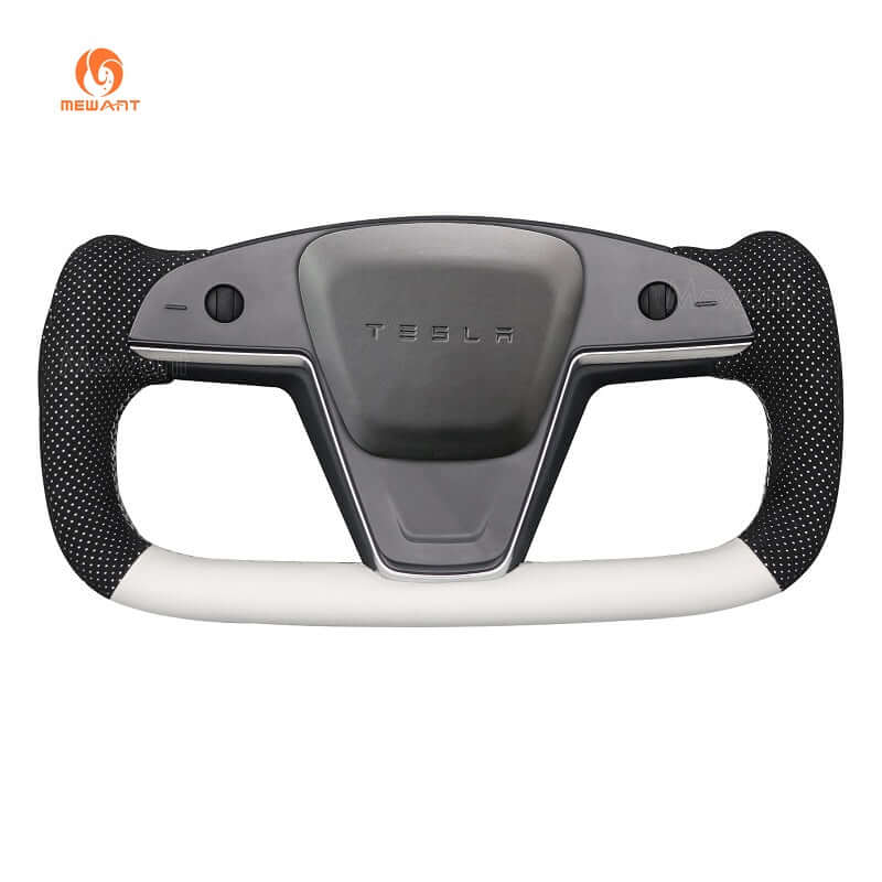 MEWANT Steering Wheel Cover for Tesla Yoke Model S Model X 2021 - 2026 - Alcantara, Leather, Carbon Fiber, Easy Install, Non - Slip, Best Steering Wheel Cover