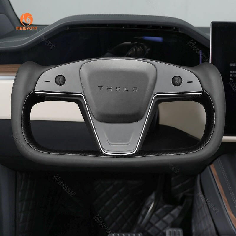 MEWANT Steering Wheel Cover for Tesla Yoke Model S Model X 2021 - 2026 - Alcantara, Leather, Carbon Fiber, Easy Install, Non - Slip, Best Steering Wheel Cover