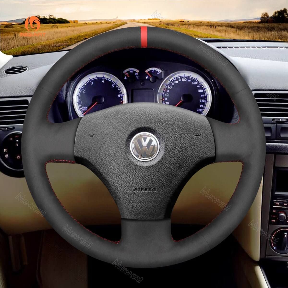 MEWANT Steering Wheel Cover for Volkswagen Bora 2001 - 2005 - Alcantara, Leather, Carbon Fiber, Easy Install, Non - Slip, Best Steering Wheel Cover