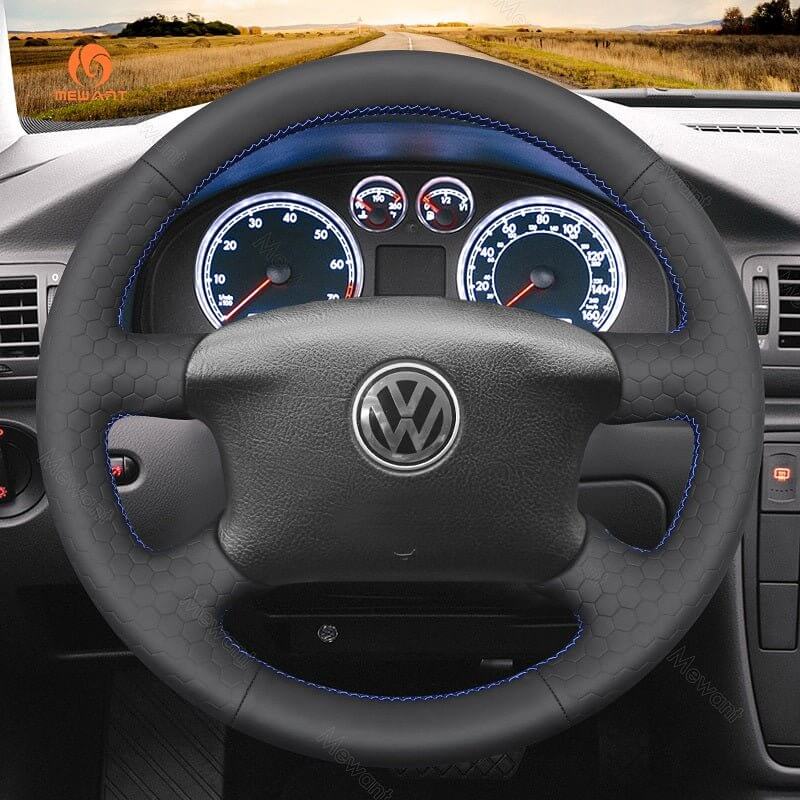 MEWANT Steering Wheel Cover for Volkswagen Golf 4 IV Passat B5 Variant Sharan Bora T4 T5 Jetta Euro Van 1997 - 2010 - Alcantara, Leather, Carbon Fiber, Easy Install, Non - Slip, Best Steering Wheel Cover