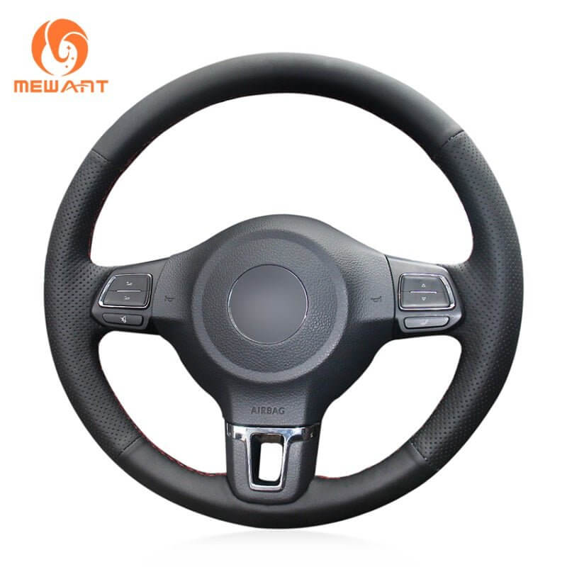 MEWANT Steering Wheel Cover for Volkswagen Golf 6 VI Golf Plus Polo Tiguan Touran Caddy Jetta 2009 - 2016 - Alcantara, Leather, Carbon Fiber, Easy Install, Non - Slip, Best Steering Wheel Cover