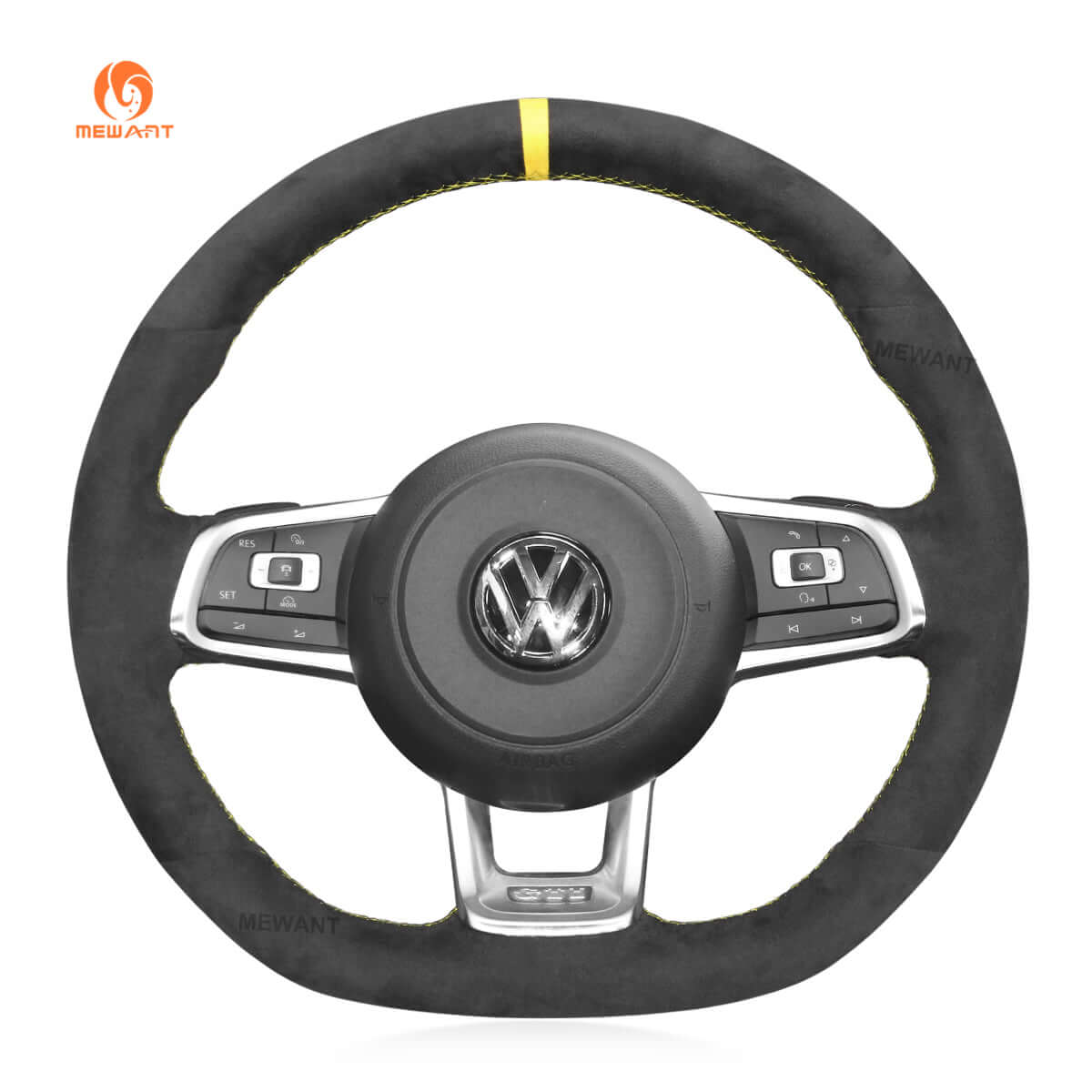 MEWANT Steering Wheel Cover for Volkswagen Golf GTI R Jetta GLI 2015 - 2020 - Alcantara, Leather, Carbon Fiber, Easy Install, Non - Slip, Best Steering Wheel Cover