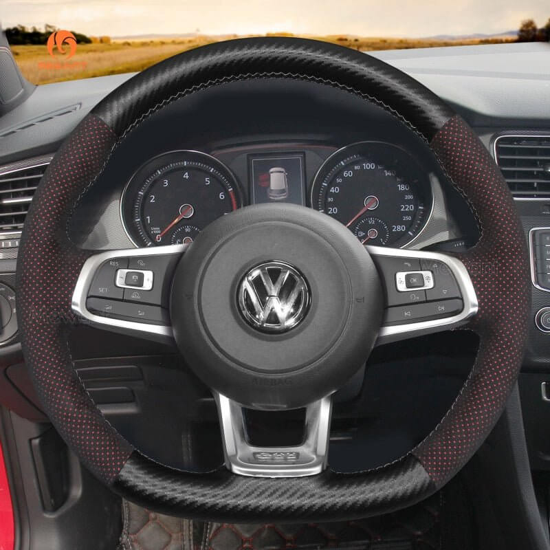 MEWANT Steering Wheel Cover for Volkswagen Golf GTI R Jetta GLI 2015 - 2020 - Alcantara, Leather, Carbon Fiber, Easy Install, Non - Slip, Best Steering Wheel Cover