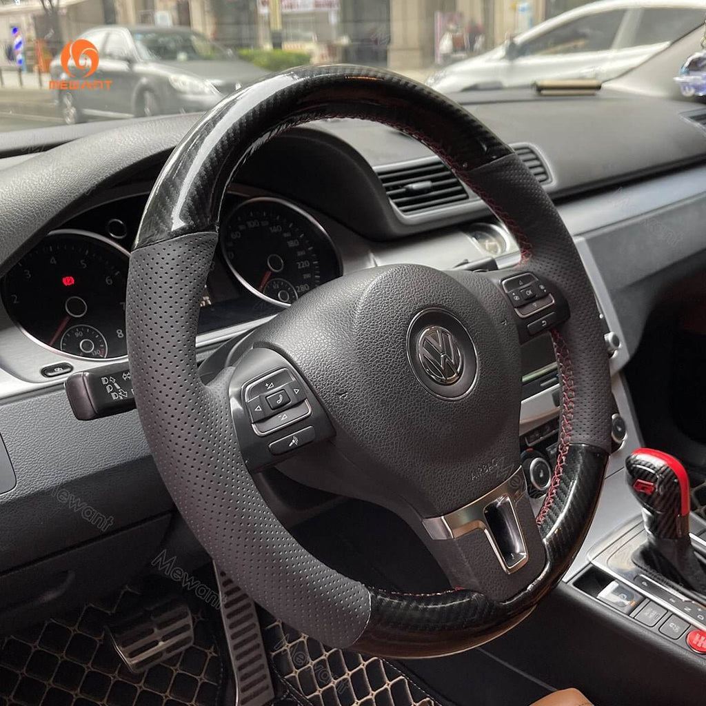 MEWANT Steering Wheel Cover for Volkswagen Golf Tiguan Limited Passat Jetta 2009 - 2018 - Alcantara, Leather, Carbon Fiber, Easy Install, Non - Slip, Best Steering Wheel Cover