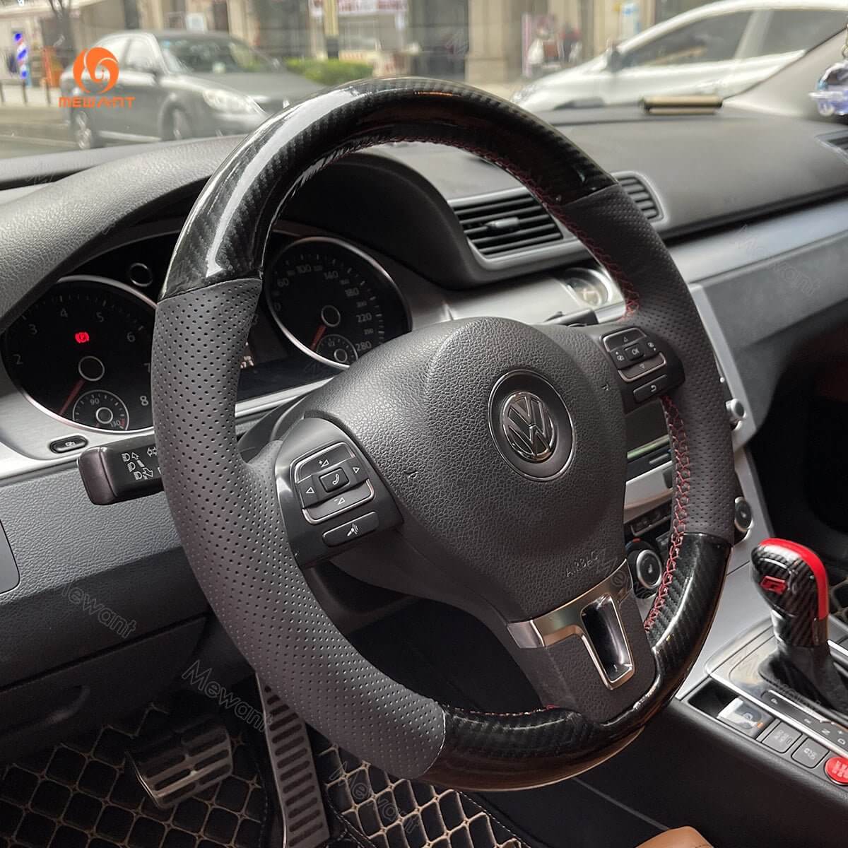 MEWANT Steering Wheel Cover for Volkswagen Golf Tiguan Limited Passat Jetta 2009 - 2018 - Alcantara, Leather, Carbon Fiber, Easy Install, Non - Slip, Best Steering Wheel Cover