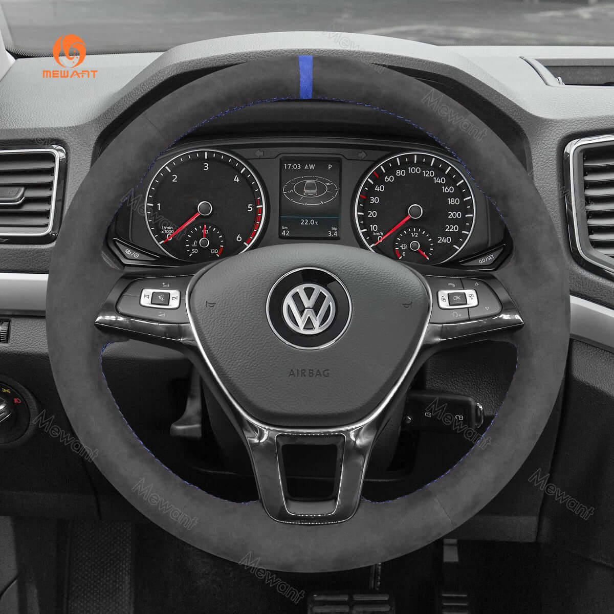 MEWANT Steering Wheel Cover for Volkswagen VW Amarok California avelle Kombi Multivan Transporter 2015 - 2021 - Alcantara, Leather, Carbon Fiber, Easy Install, Non - Slip, Best Steering Wheel Cover