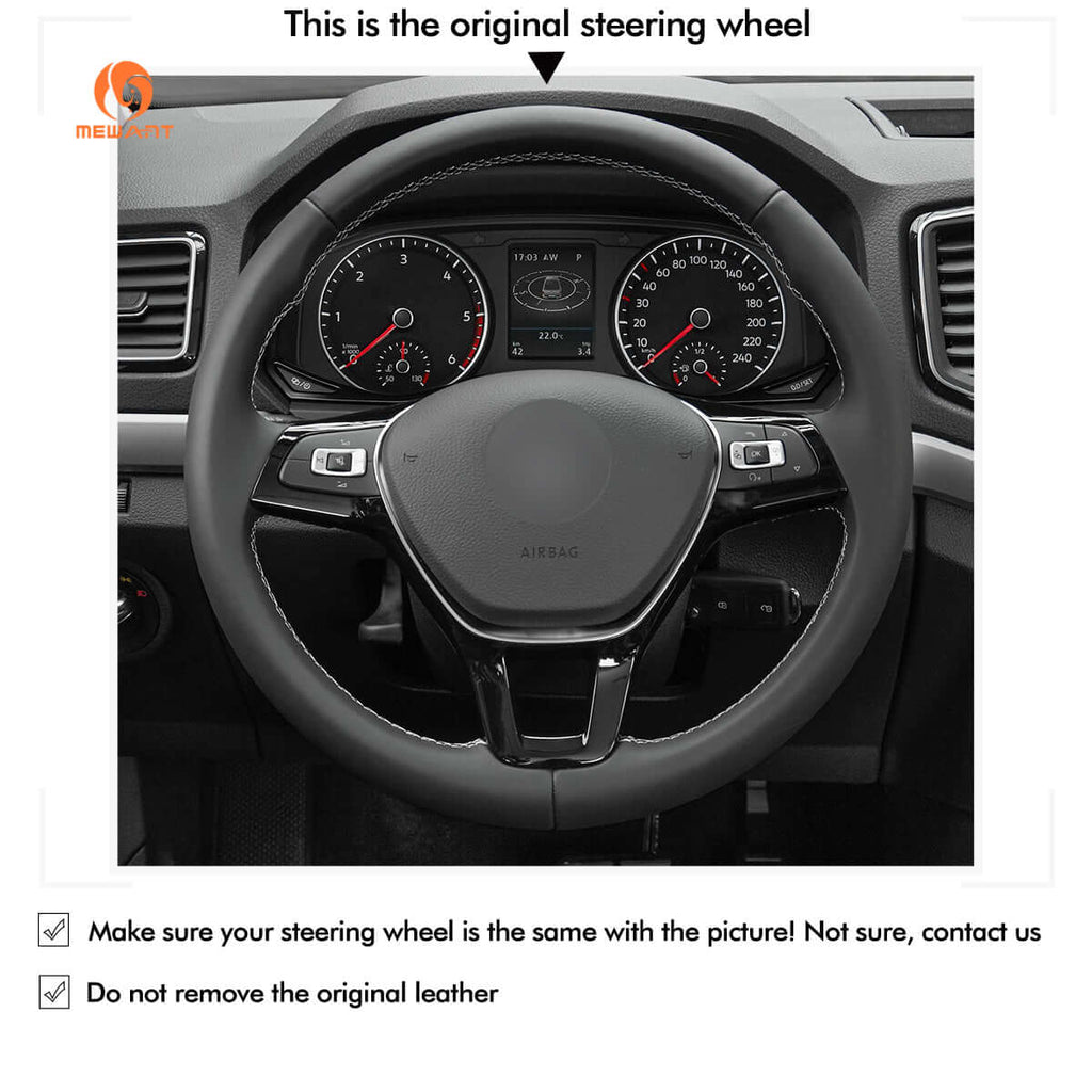 MEWANT Steering Wheel Cover for Volkswagen VW Amarok California avelle Kombi Multivan Transporter 2015 - 2021 - Alcantara, Leather, Carbon Fiber, Easy Install, Non - Slip, Best Steering Wheel Cover