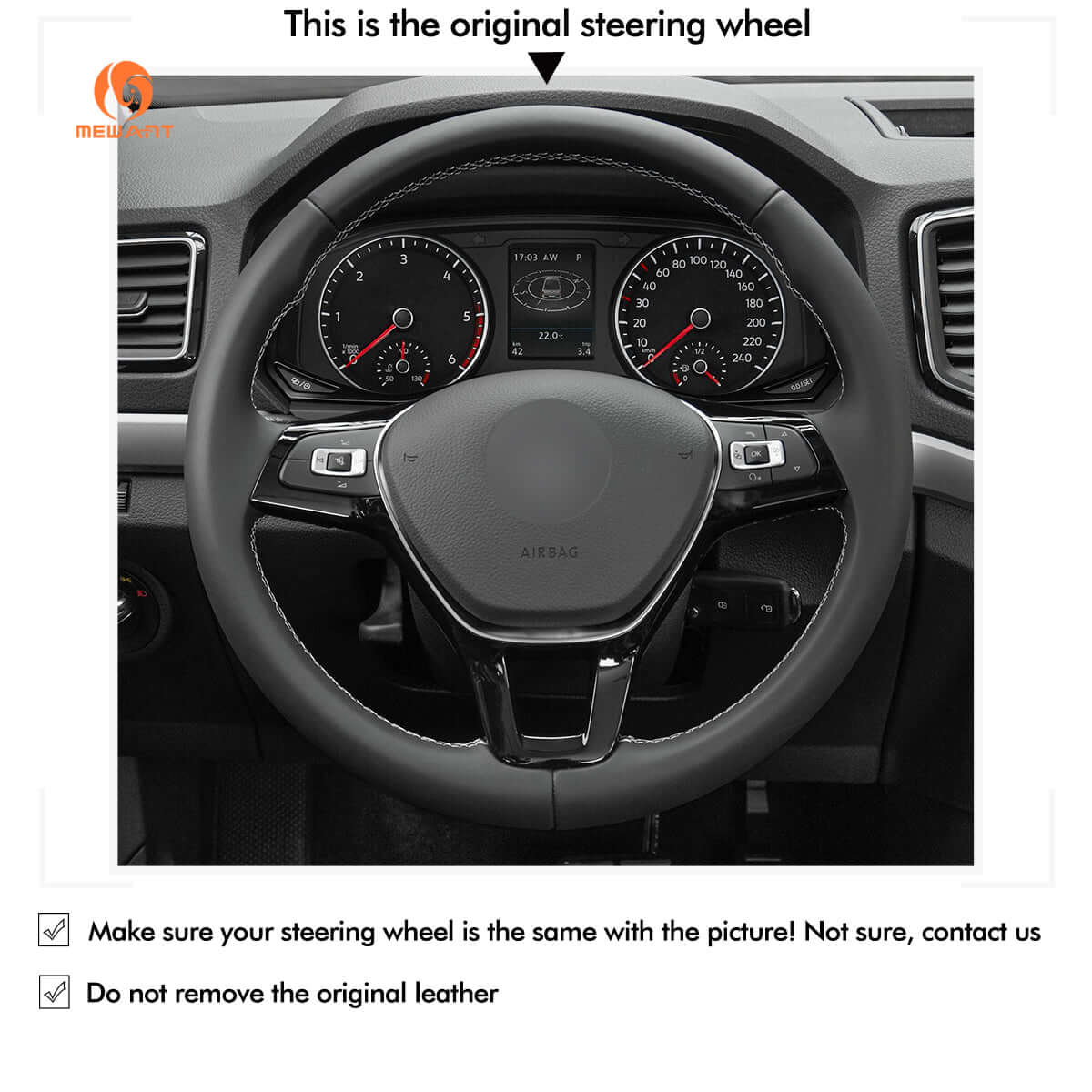 MEWANT Steering Wheel Cover for Volkswagen VW Amarok California avelle Kombi Multivan Transporter 2015 - 2021 - Alcantara, Leather, Carbon Fiber, Easy Install, Non - Slip, Best Steering Wheel Cover