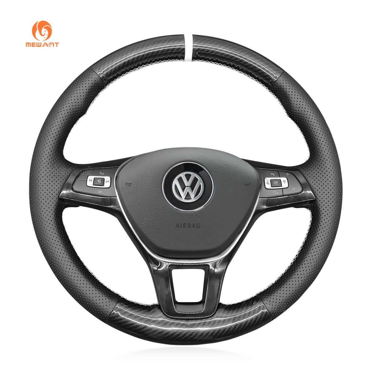MEWANT Steering Wheel Cover for Volkswagen VW Amarok California avelle Kombi Multivan Transporter 2015 - 2021 - Alcantara, Leather, Carbon Fiber, Easy Install, Non - Slip, Best Steering Wheel Cover