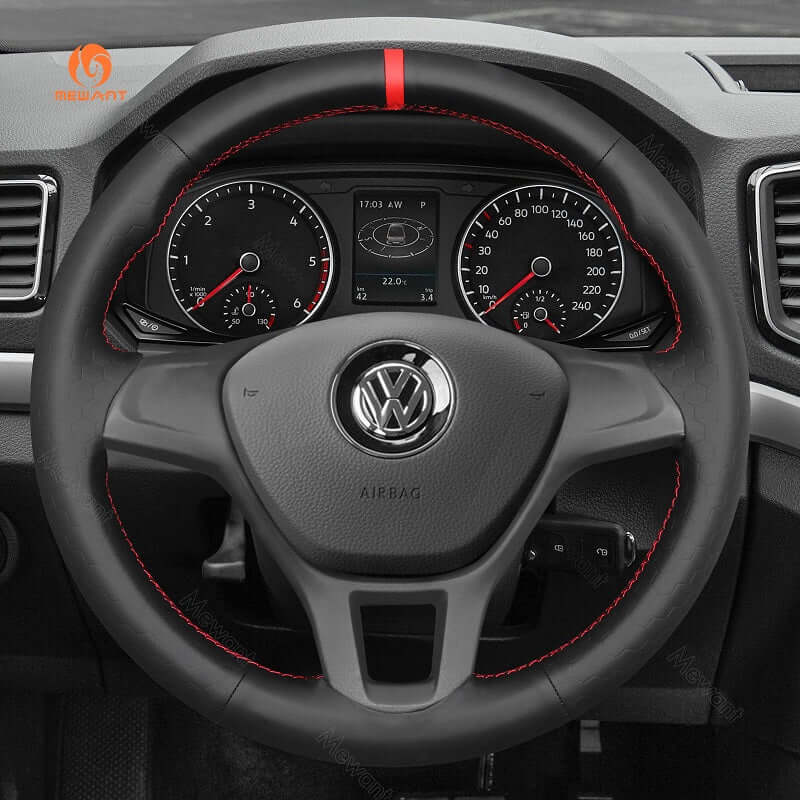 MEWANT Steering Wheel Cover for Volkswagen VW Amarok T6 California avelle Kombi Multivan Transporter 2015 - 2020 - Alcantara, Leather, Carbon Fiber, Easy Install, Non - Slip, Best Steering Wheel Cover
