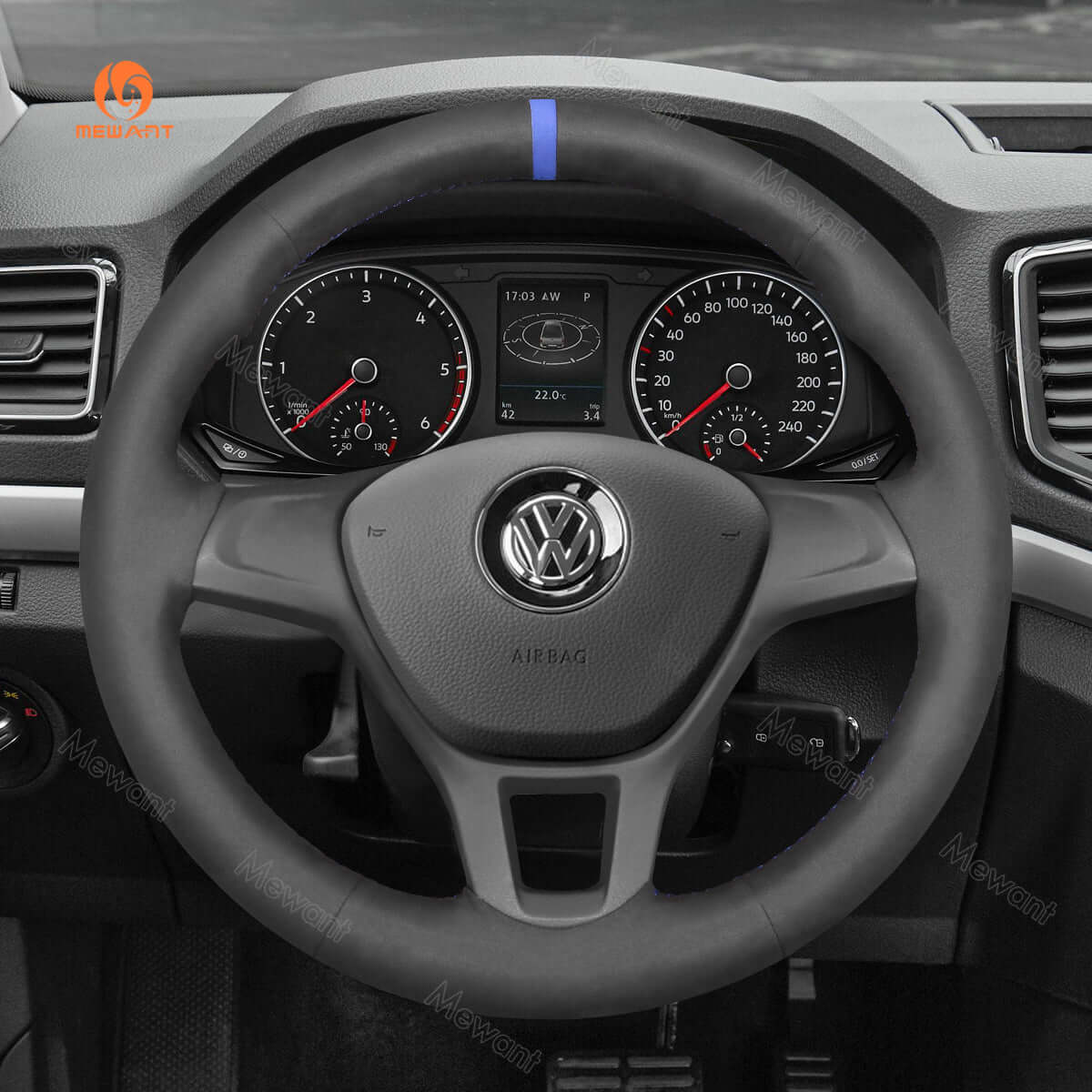 MEWANT Steering Wheel Cover for Volkswagen VW Amarok T6 California avelle Kombi Multivan Transporter 2015 - 2020 - Alcantara, Leather, Carbon Fiber, Easy Install, Non - Slip, Best Steering Wheel Cover