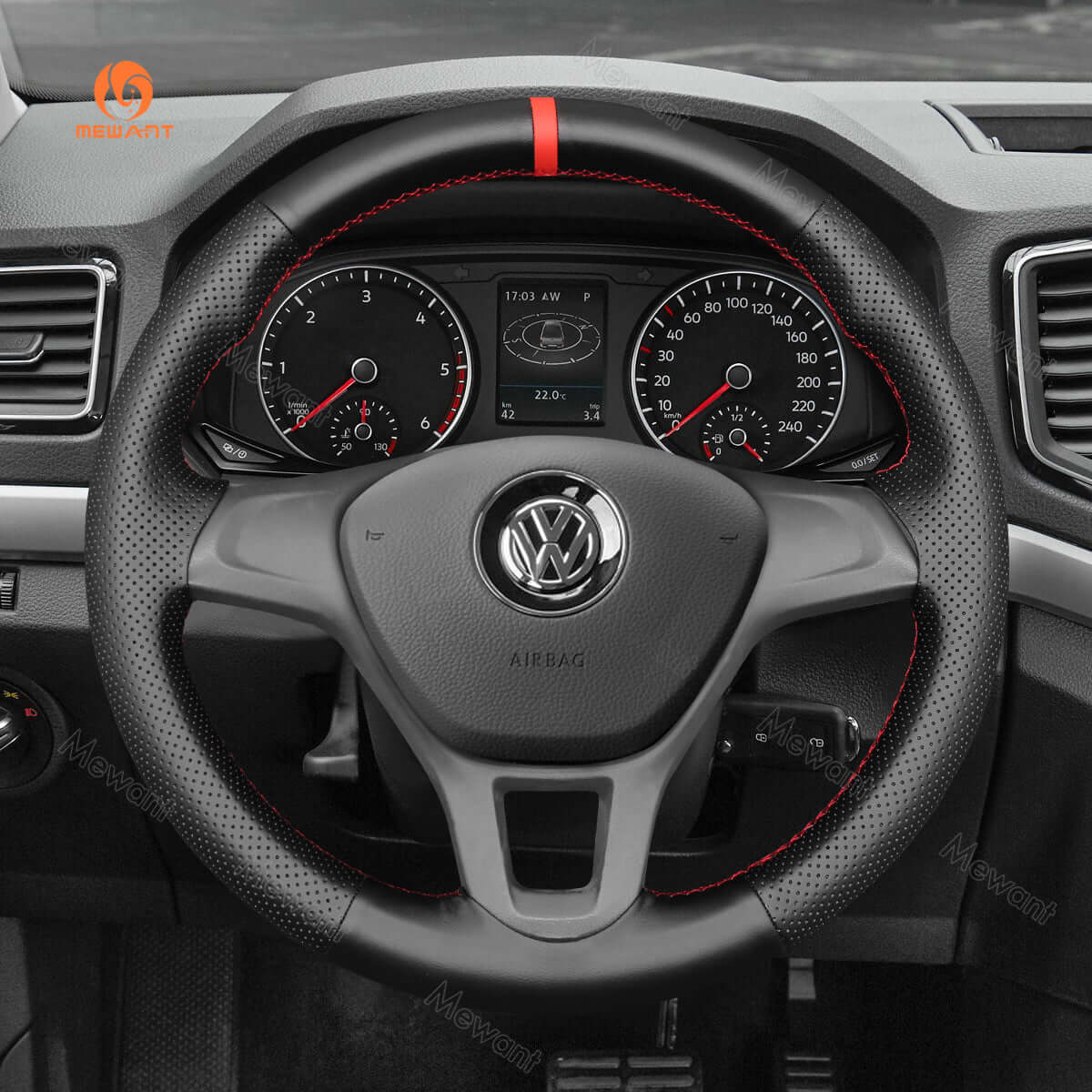MEWANT Steering Wheel Cover for Volkswagen VW Amarok T6 California avelle Kombi Multivan Transporter 2015 - 2020 - Alcantara, Leather, Carbon Fiber, Easy Install, Non - Slip, Best Steering Wheel Cover