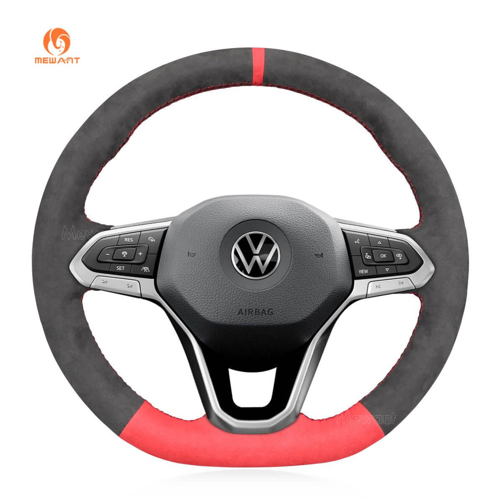 MEWANT Steering Wheel Cover for Volkswagen VW Arteon Atlas ID.4 Taos Cross Sport 2020 - 2021 - Alcantara, Leather, Carbon Fiber, Easy Install, Non - Slip, Best Steering Wheel Cover
