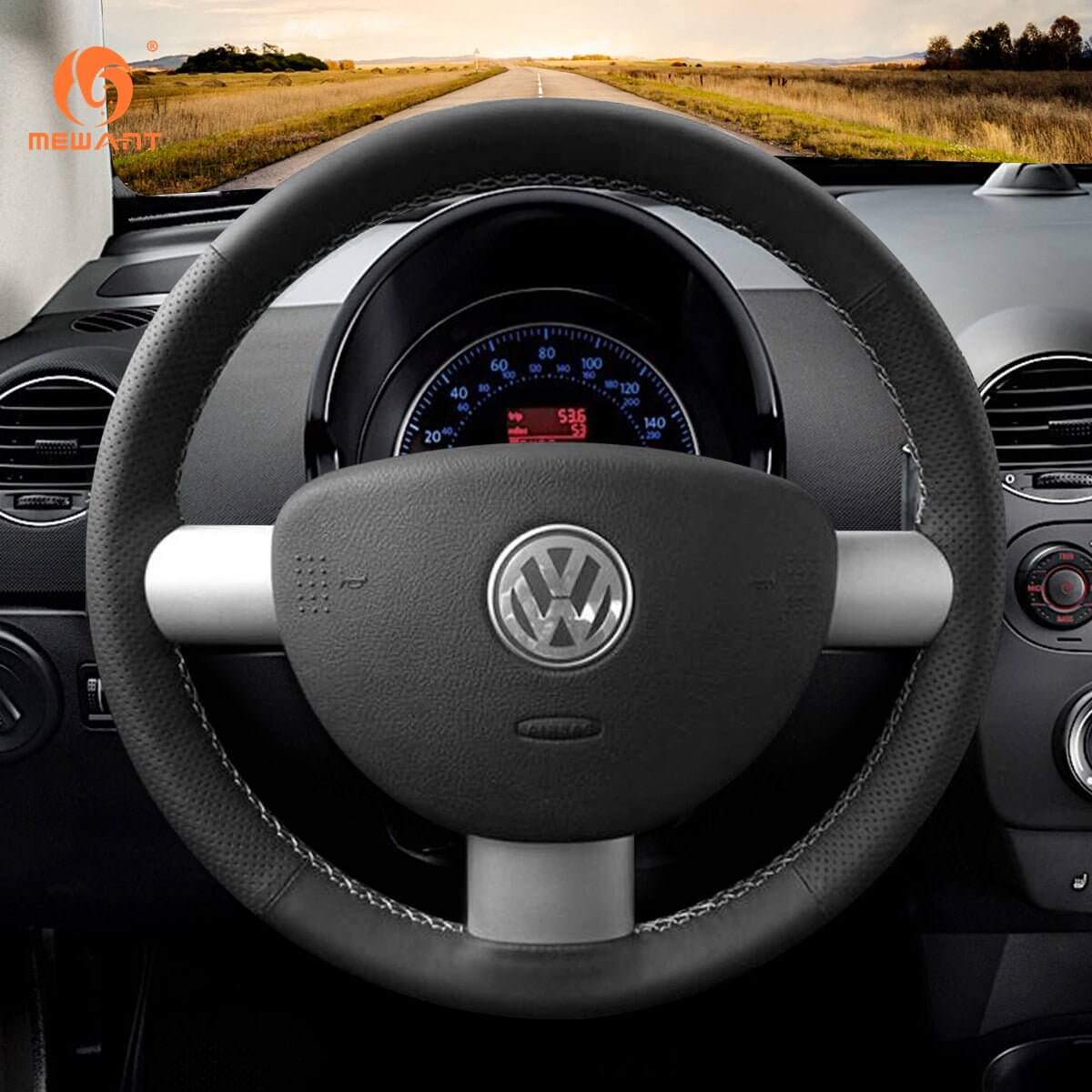MEWANT Steering Wheel Cover for Volkswagen VW Beetle 1998 - 2011 - Alcantara, Leather, Carbon Fiber, Easy Install, Non - Slip, Best Steering Wheel Cover