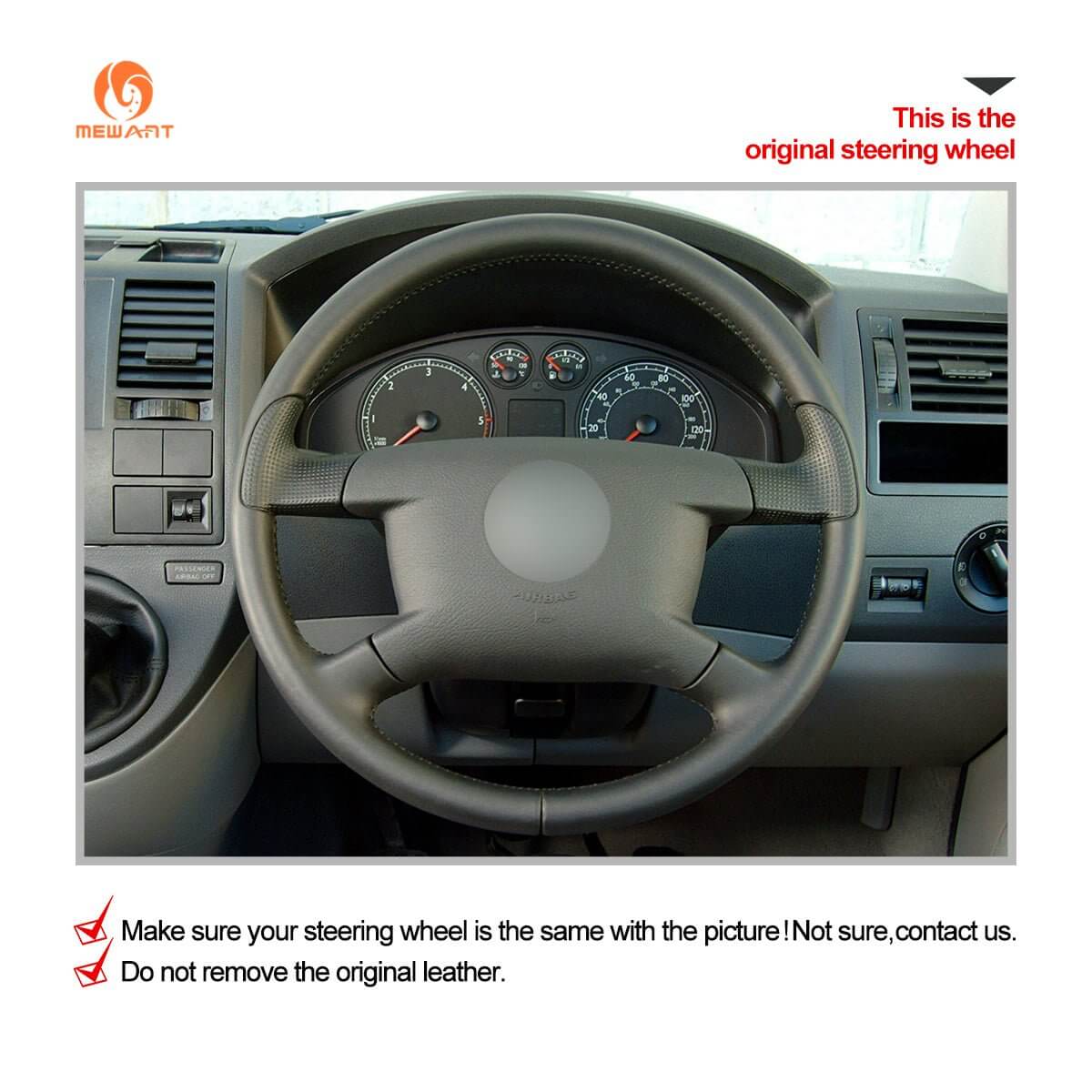 MEWANT Steering Wheel Cover for Volkswagen VW Caddy avelle T5 2003 - 2009 - Alcantara, Leather, Carbon Fiber, Easy Install, Non - Slip, Best Steering Wheel Cover