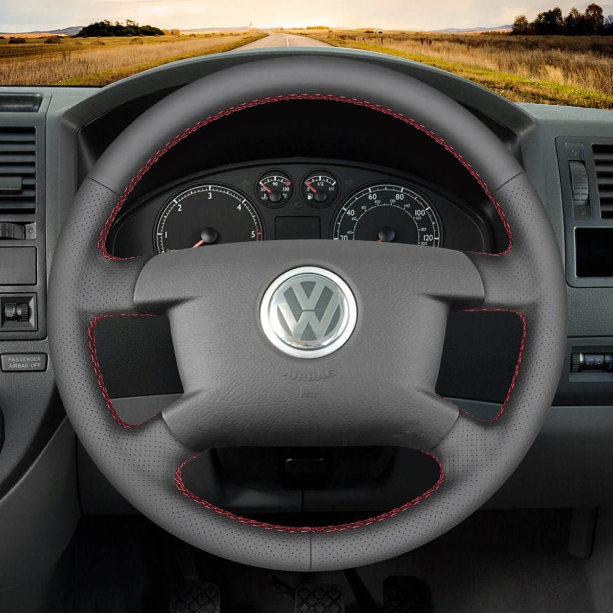 MEWANT Steering Wheel Cover for Volkswagen VW Caddy avelle T5 2003 - 2009 - Alcantara, Leather, Carbon Fiber, Easy Install, Non - Slip, Best Steering Wheel Cover