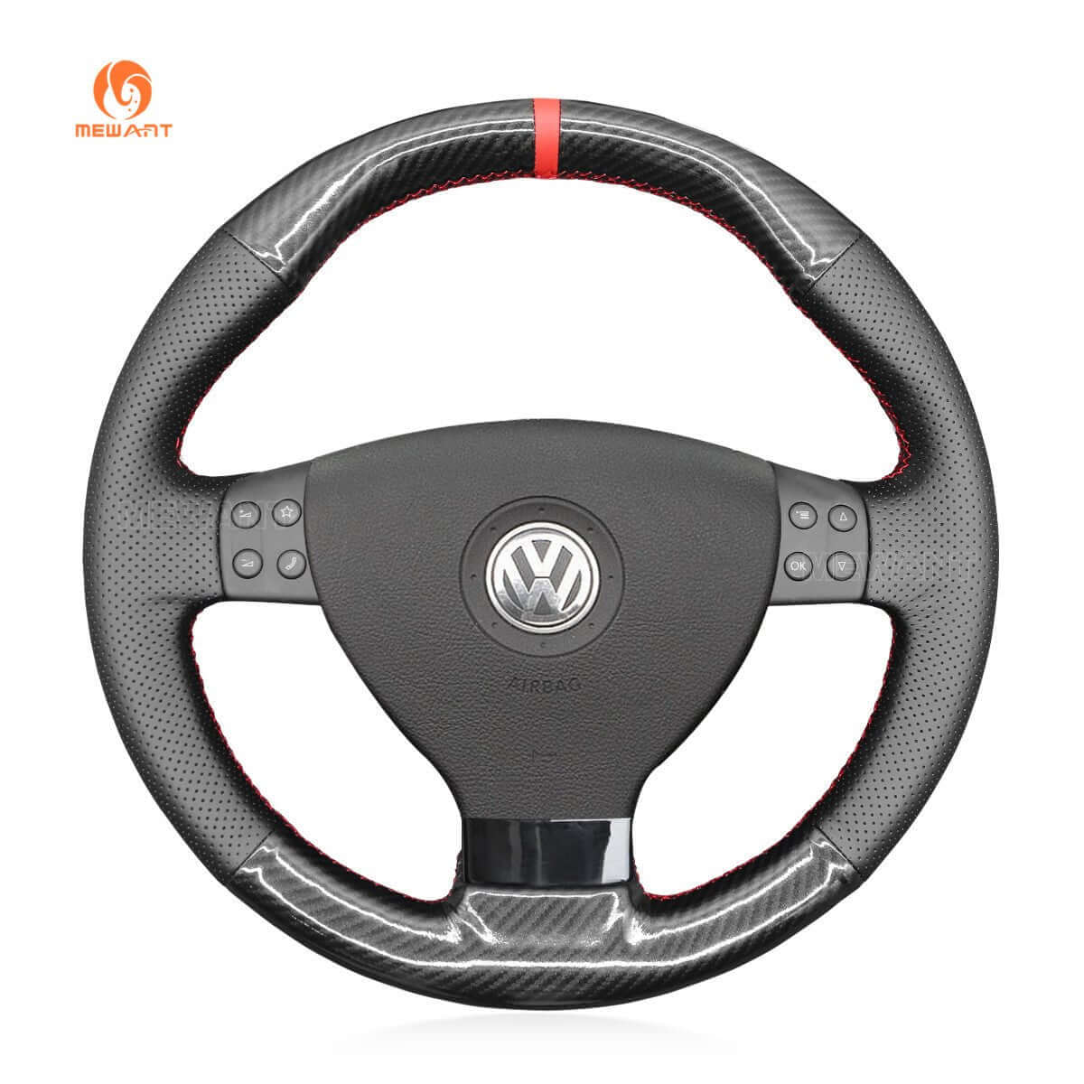 MEWANT Steering Wheel Cover for Volkswagen VW EOS MK5 2005 - 2008 - Alcantara, Leather, Carbon Fiber, Easy Install, Non - Slip, Best Steering Wheel Cover