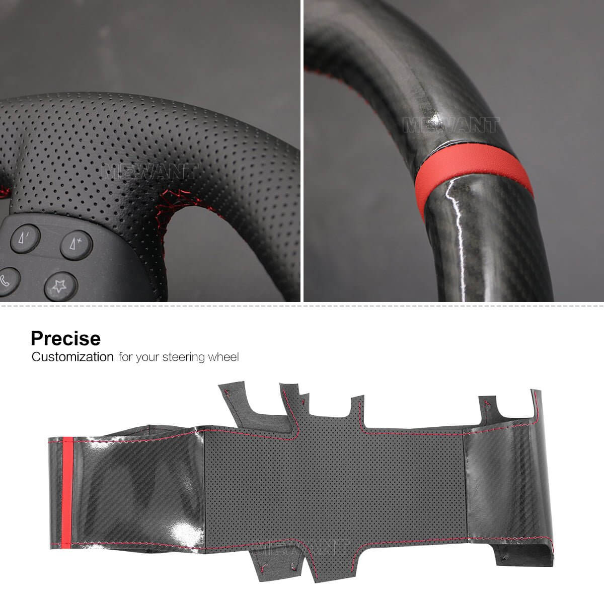 MEWANT Steering Wheel Cover for Volkswagen VW EOS MK5 2005 - 2008 - Alcantara, Leather, Carbon Fiber, Easy Install, Non - Slip, Best Steering Wheel Cover