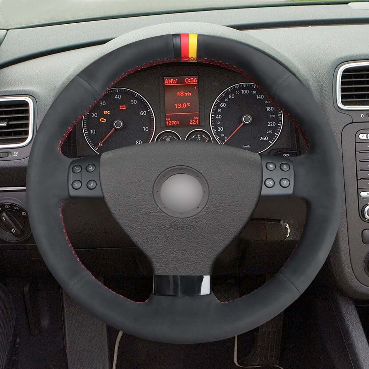 MEWANT Steering Wheel Cover for Volkswagen VW EOS MK5 2005 - 2008 - Alcantara, Leather, Carbon Fiber, Easy Install, Non - Slip, Best Steering Wheel Cover
