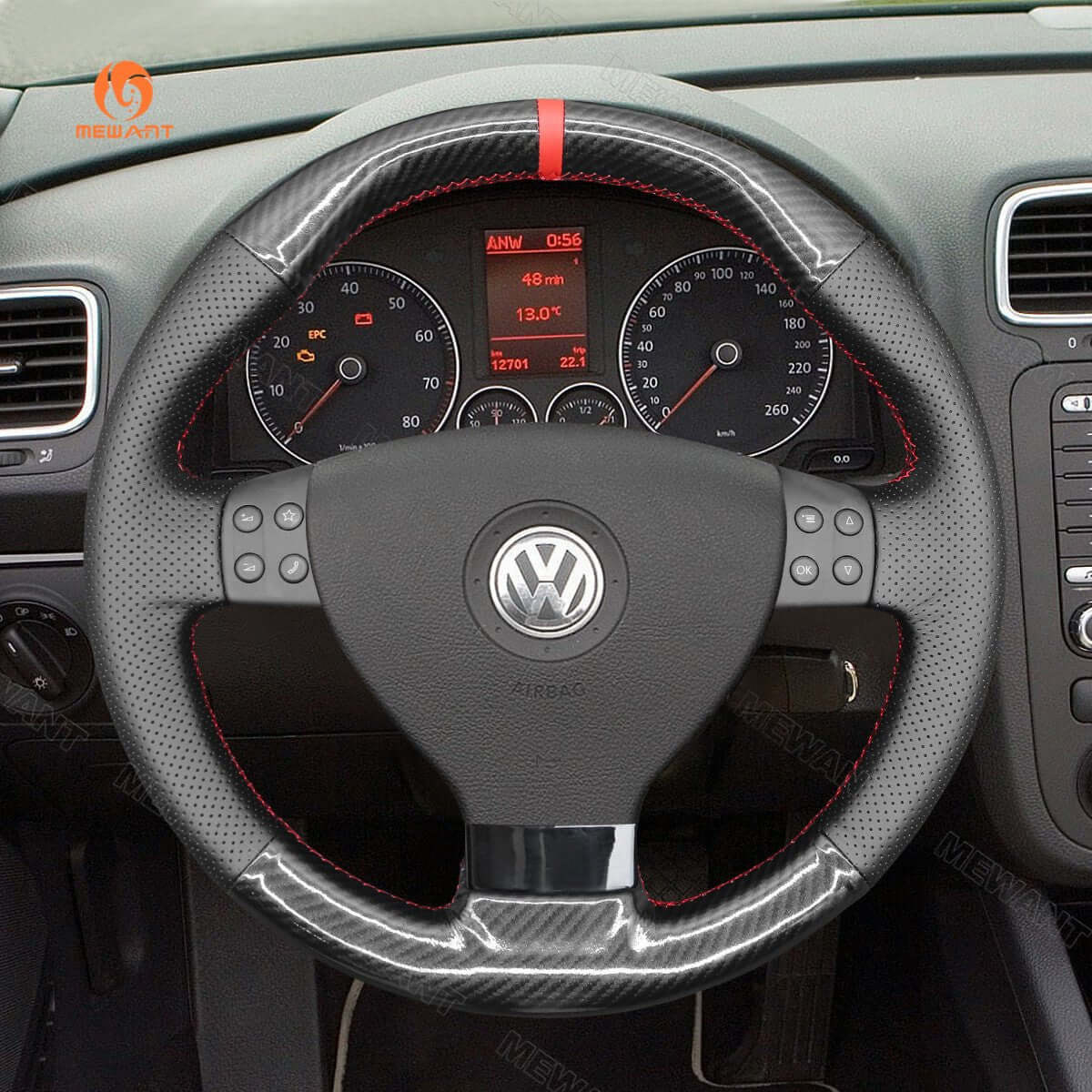 MEWANT Steering Wheel Cover for Volkswagen VW EOS MK5 2005 - 2008 - Alcantara, Leather, Carbon Fiber, Easy Install, Non - Slip, Best Steering Wheel Cover