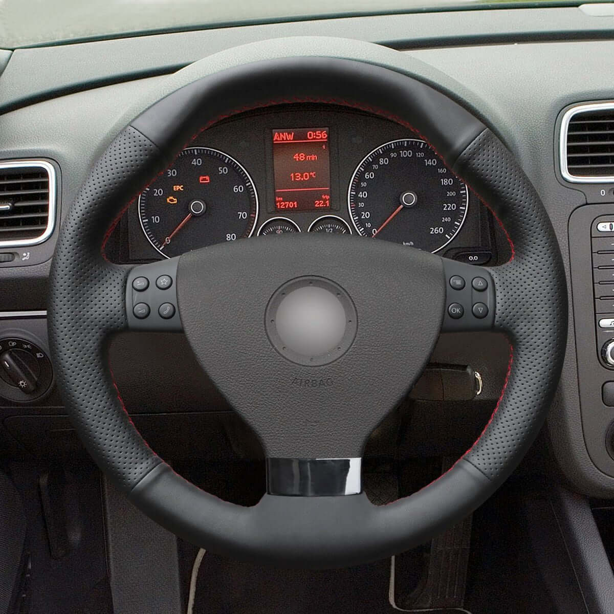 MEWANT Steering Wheel Cover for Volkswagen VW EOS MK5 2005 - 2008 - Alcantara, Leather, Carbon Fiber, Easy Install, Non - Slip, Best Steering Wheel Cover