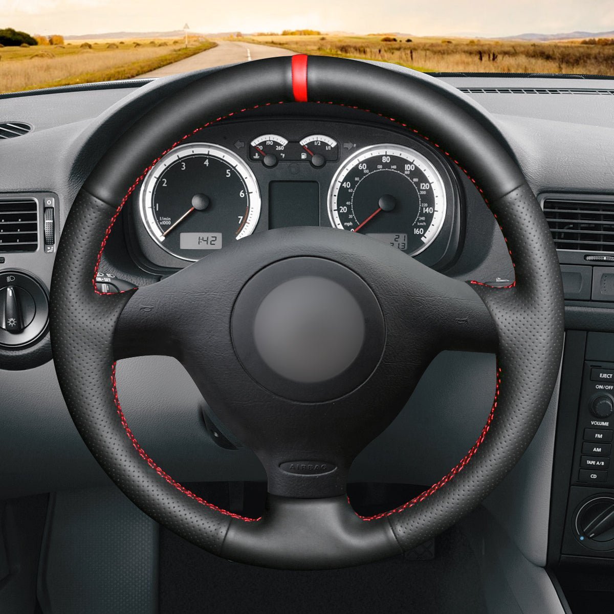 MEWANT Steering Wheel Cover for Volkswagen VW Golf 4 Passat B5 Polo Bora Sharan 1997 - 2005 - Alcantara, Leather, Carbon Fiber, Easy Install, Non - Slip, Best Steering Wheel Cover