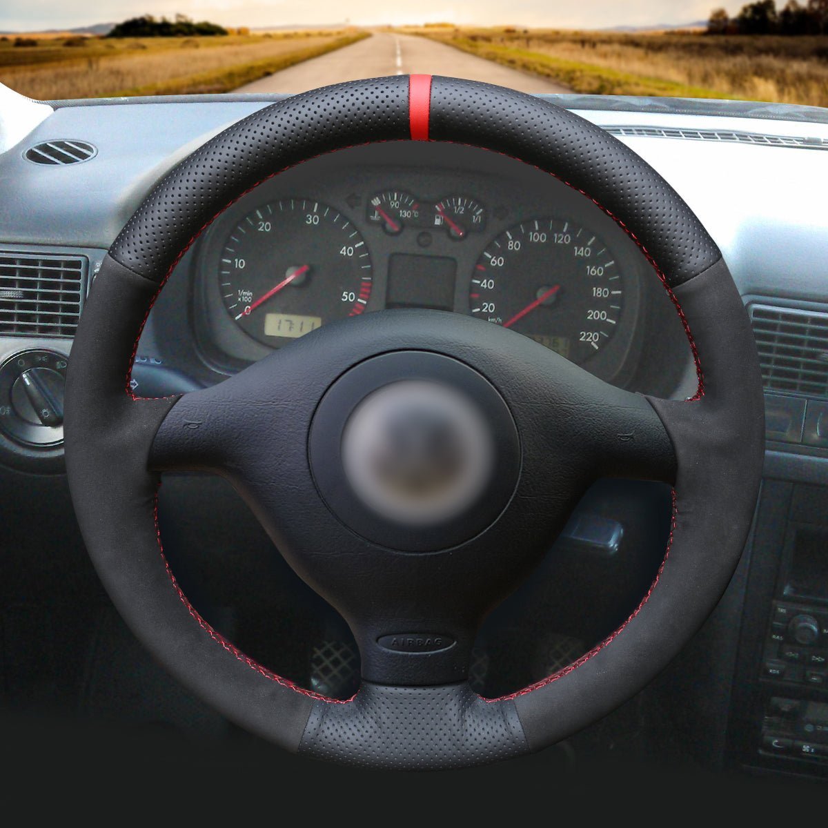 MEWANT Steering Wheel Cover for Volkswagen VW Golf 4 Passat B5 Polo Bora Sharan 1997 - 2005 - Alcantara, Leather, Carbon Fiber, Easy Install, Non - Slip, Best Steering Wheel Cover