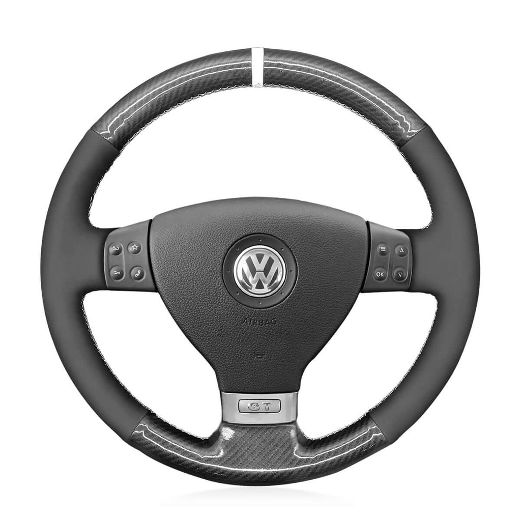 MEWANT Steering Wheel Cover for Volkswagen VW Golf 5 Polo Jetta Passat Touran Caddy EOS 2003 - 2010 - Alcantara, Leather, Carbon Fiber, Easy Install, Non - Slip, Best Steering Wheel Cover