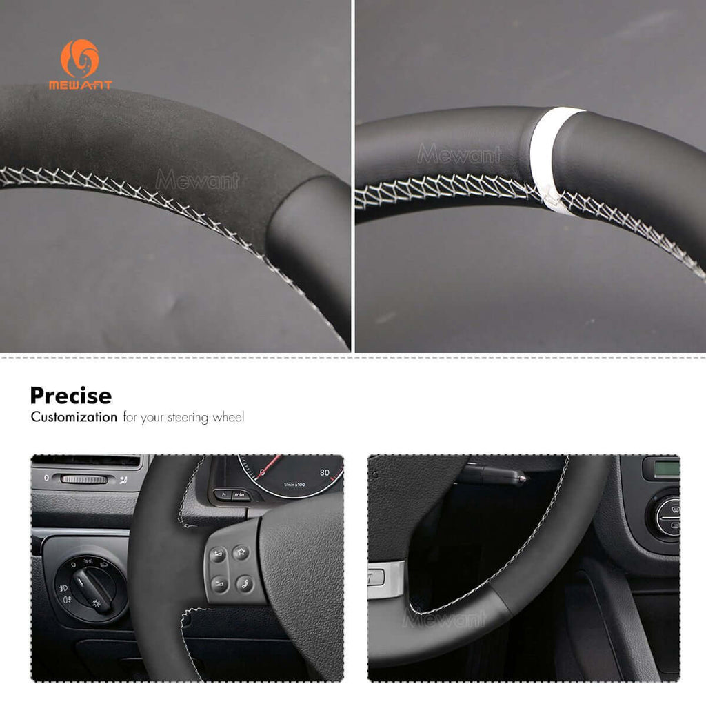MEWANT Steering Wheel Cover for Volkswagen VW Golf 5 Polo Jetta Passat Touran Caddy EOS 2003 - 2010 - Alcantara, Leather, Carbon Fiber, Easy Install, Non - Slip, Best Steering Wheel Cover