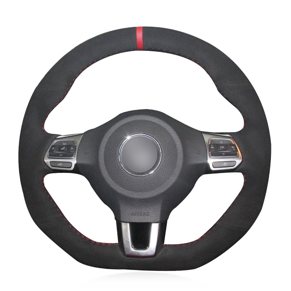 MEWANT Steering Wheel Cover for Volkswagen VW Golf 6 Polo GTI Scirocco Tiguan R - Line 2009 - 2016 - Alcantara, Leather, Carbon Fiber, Easy Install, Non - Slip, Best Steering Wheel Cover
