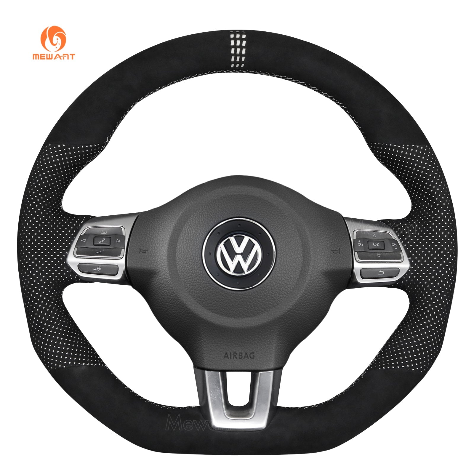 MEWANT Steering Wheel Cover for Volkswagen VW Golf 6 Polo GTI Scirocco Tiguan R - Line 2009 - 2016 - Alcantara, Leather, Carbon Fiber, Easy Install, Non - Slip, Best Steering Wheel Cover