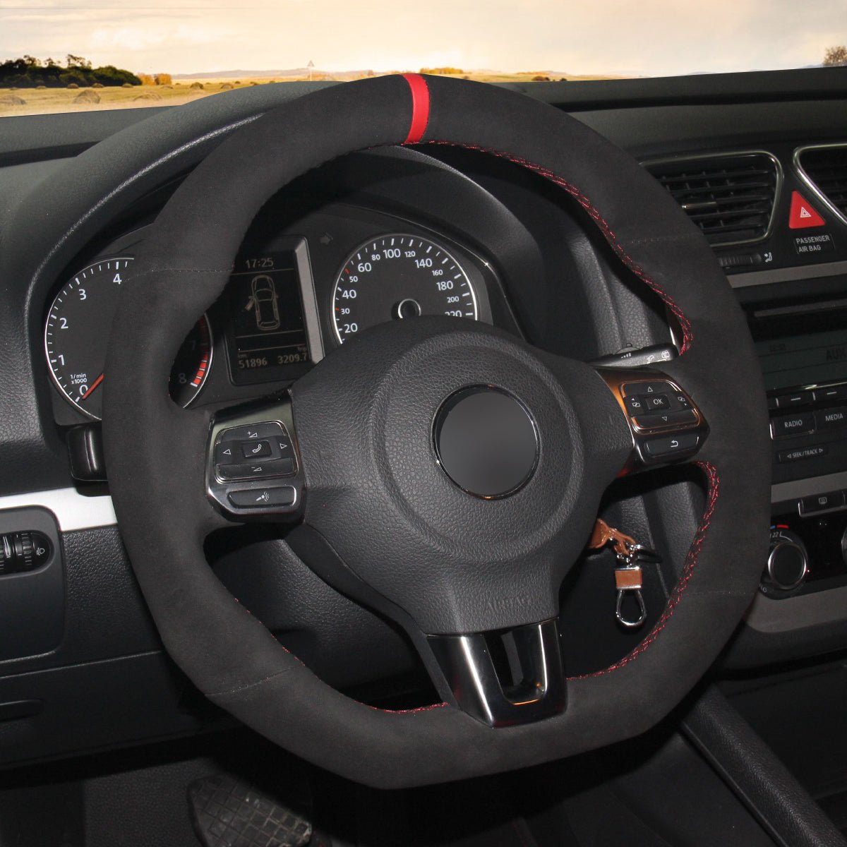 MEWANT Steering Wheel Cover for Volkswagen VW Golf 6 Polo GTI Scirocco Tiguan R - Line 2009 - 2016 - Alcantara, Leather, Carbon Fiber, Easy Install, Non - Slip, Best Steering Wheel Cover