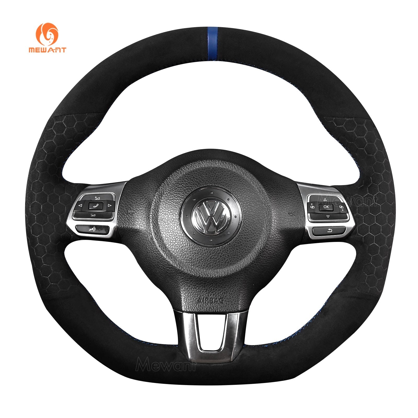 MEWANT Steering Wheel Cover for Volkswagen VW Golf 6 Polo GTI Scirocco Tiguan R - Line 2009 - 2016 - Alcantara, Leather, Carbon Fiber, Easy Install, Non - Slip, Best Steering Wheel Cover