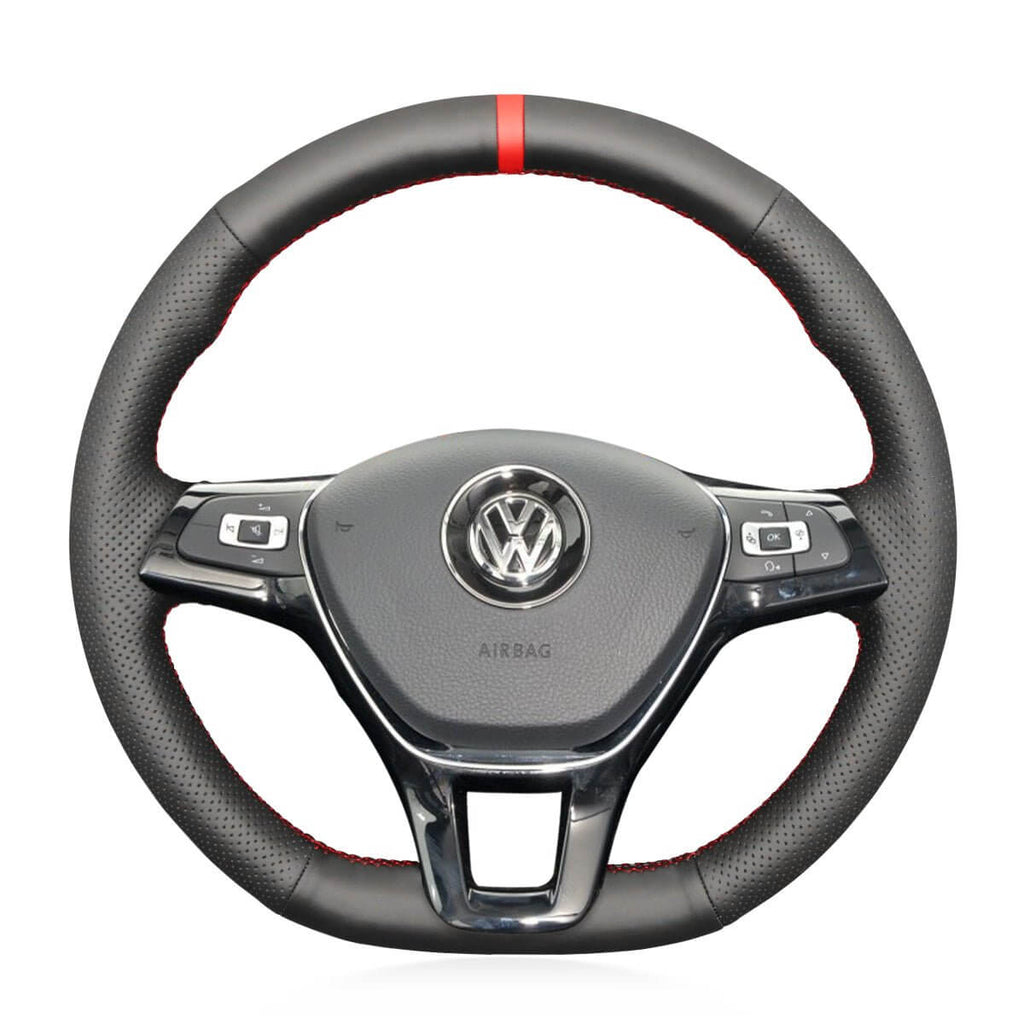 MEWANT Steering Wheel Cover for Volkswagen VW Golf 7 Alltrack Jetta Passat Tiguan e - Golf Arteon Atlas 2015 - 2021 - Alcantara, Leather, Carbon Fiber, Easy Install, Non - Slip, Best Steering Wheel Cover