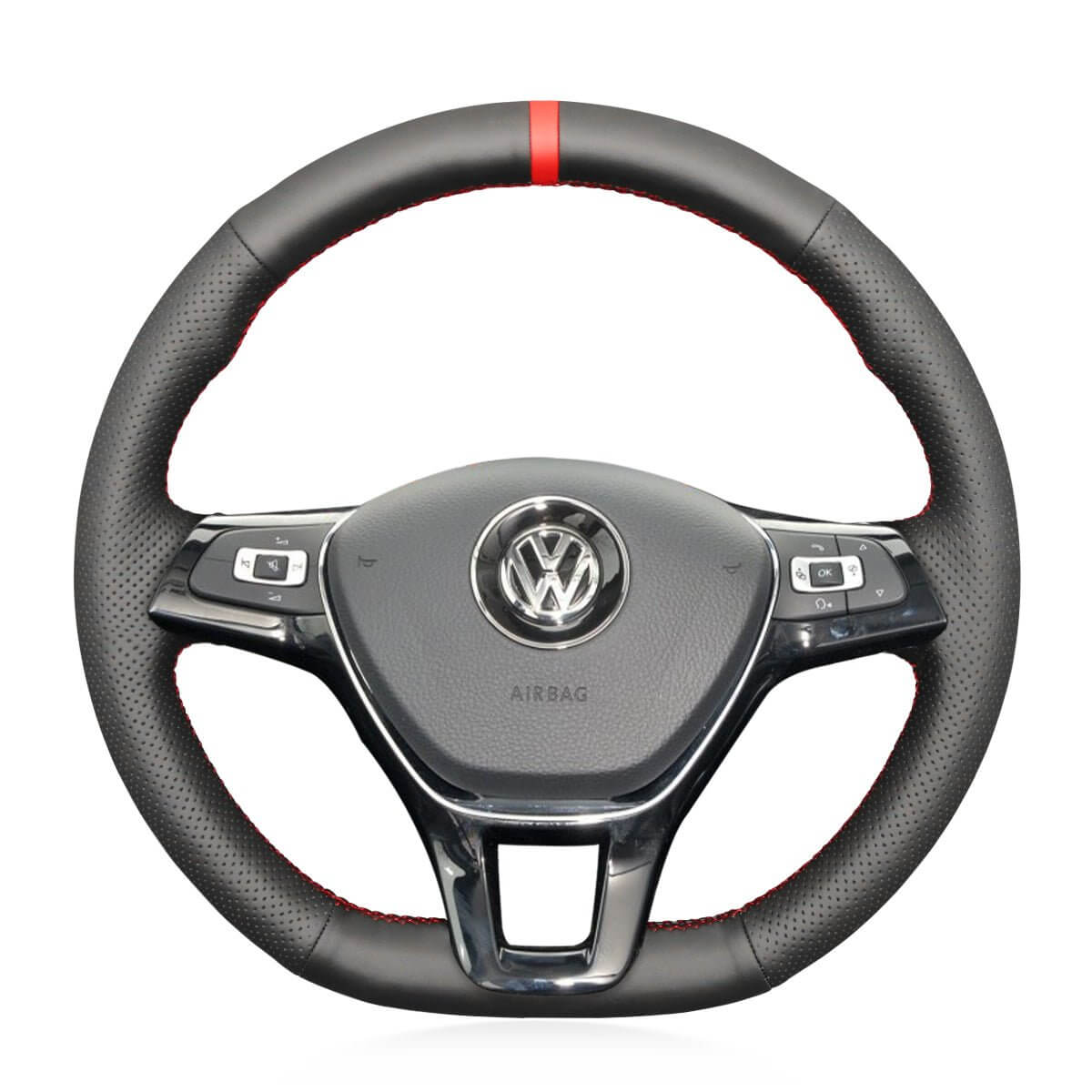 MEWANT Steering Wheel Cover for Volkswagen VW Golf 7 Alltrack Jetta Passat Tiguan e - Golf Arteon Atlas 2015 - 2021 - Alcantara, Leather, Carbon Fiber, Easy Install, Non - Slip, Best Steering Wheel Cover
