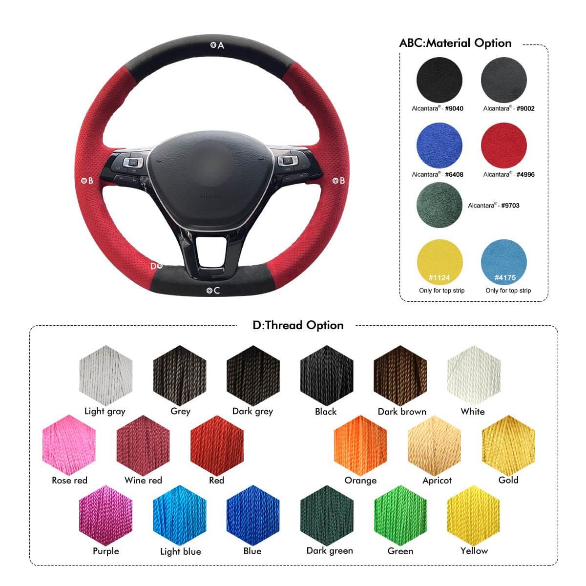 MEWANT Steering Wheel Cover for Volkswagen VW Golf 7 Alltrack Jetta Passat Tiguan e - Golf Arteon Atlas 2015 - 2021 - Alcantara, Leather, Carbon Fiber, Easy Install, Non - Slip, Best Steering Wheel Cover