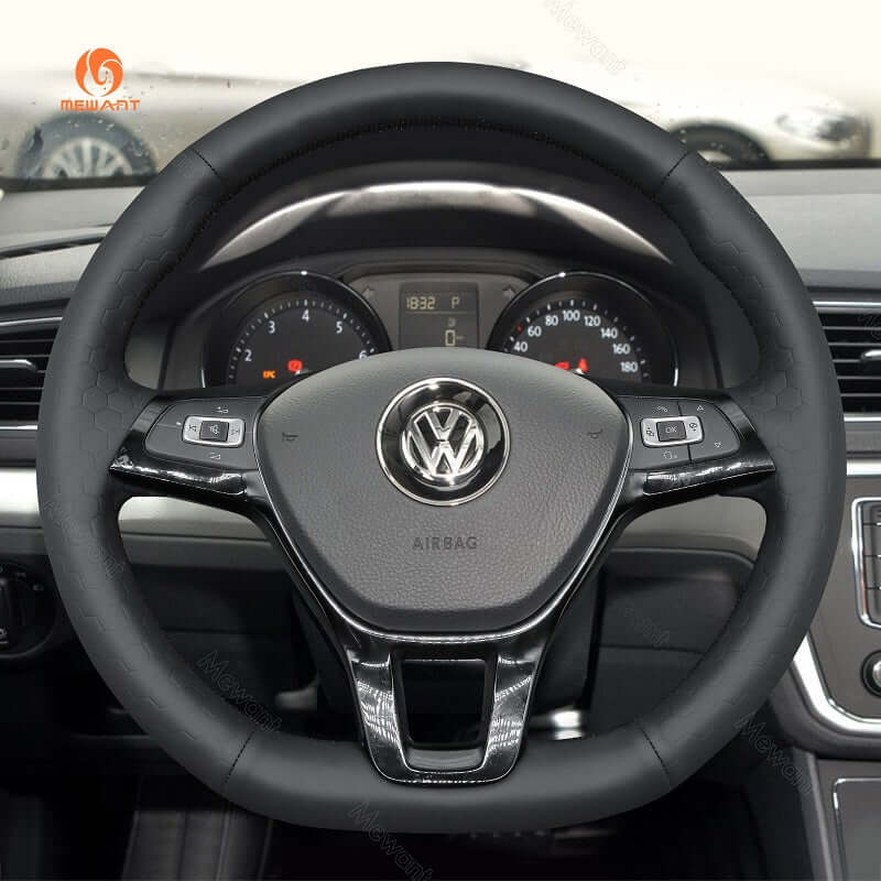 MEWANT Steering Wheel Cover for Volkswagen VW Golf 7 Alltrack Jetta Passat Tiguan e - Golf Arteon Atlas 2015 - 2021 - Alcantara, Leather, Carbon Fiber, Easy Install, Non - Slip, Best Steering Wheel Cover