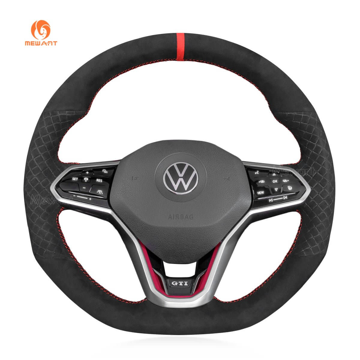 MEWANT Steering Wheel Cover for Volkswagen VW Golf 8 Arteon Tiguan Touareg R - Line 2020 - 2021 - Alcantara, Leather, Carbon Fiber, Easy Install, Non - Slip, Best Steering Wheel Cover