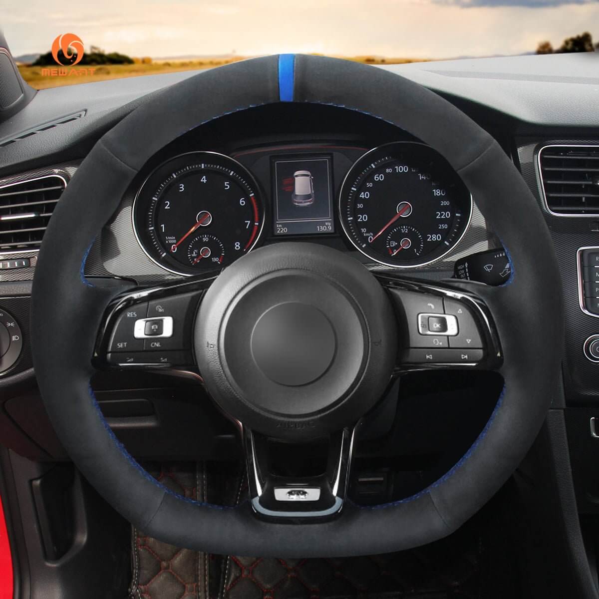 MEWANT Steering Wheel Cover for Volkswagen VW Golf GTI 7 Golf R Jetta GLI 2015 - 2021 - Alcantara, Leather, Carbon Fiber, Easy Install, Non - Slip, Best Steering Wheel Cover